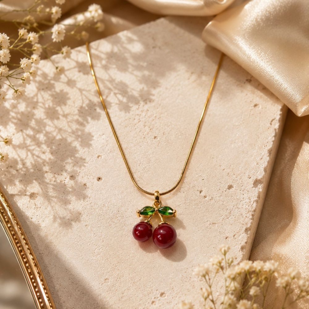 Ruby Cherry Pendant Necklace